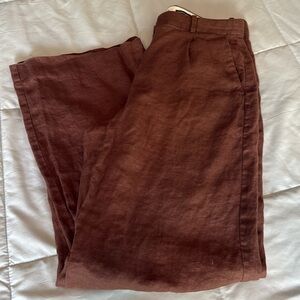 J.Crew Wide Leg Essential Pant Linen Roasted Cocoa US 8